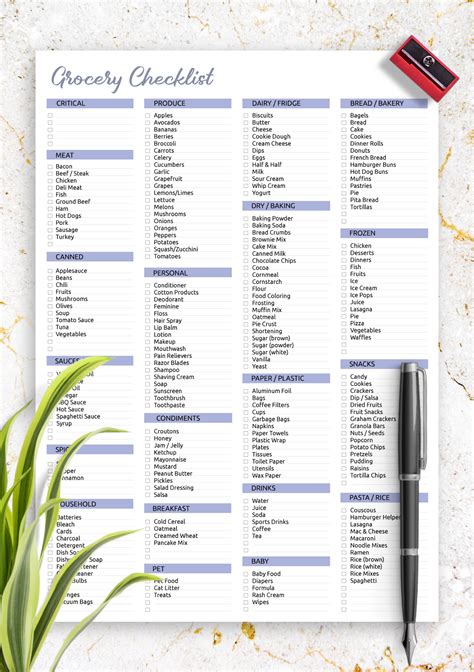 Grocery Checklist Printable