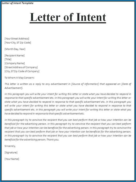 √ Free Printable Employment Letter Of Intent Template