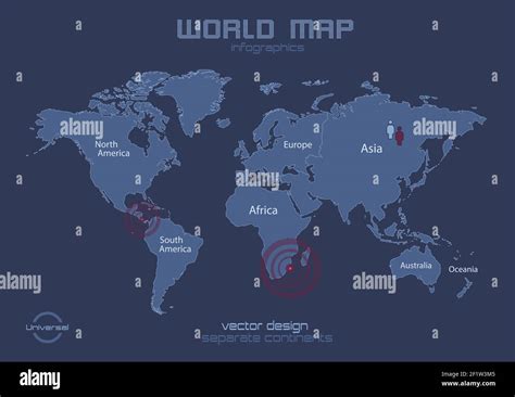 World Map With Names Of Individual States Infographics Blue Flat