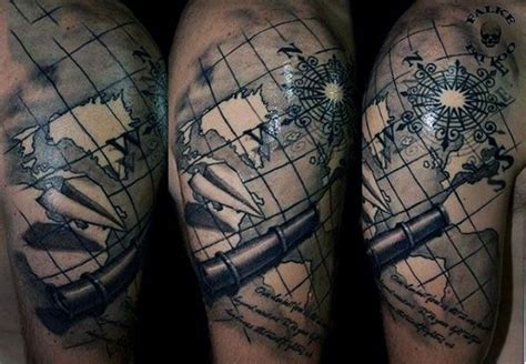 World Map Tattoo For Men With Telescope Cool World Map World Map