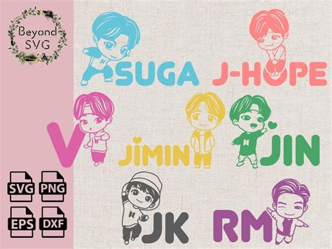 Adorable 7 Different Tinytan Bts Svg Bundle Bts Member Character In