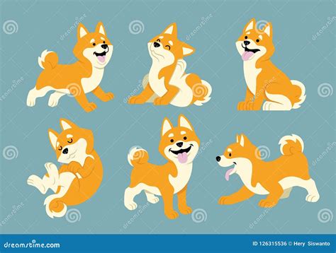 Shiba Inu Cartoon Set Stock Vector Illustration Of Bark 126315536