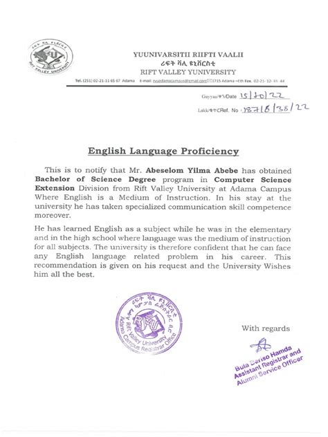 English Proficiency Letter Pdf