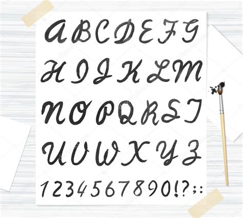 Fuente Vectorial Acuarela Negra Letras Manuscritas Abc Vector