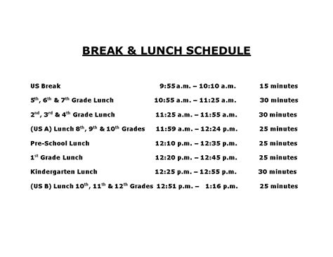 Everyone from work eats lunch together, while i prefer eating alone. Lunch And Break Schedule | Templates at ...