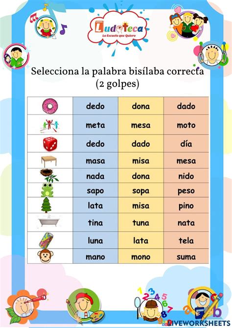 Actividad online de Palabras monosílabas bisílabas trisílabas y