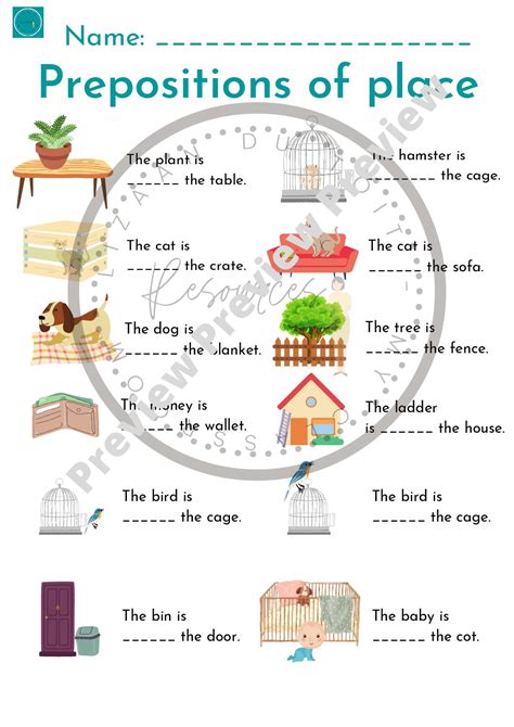 Free Printable Preposition Worksheets Preposition Place Worksheet Grade