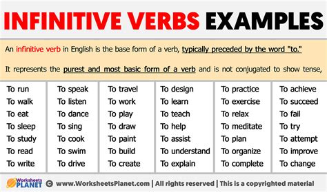 Infinitive Verbs Examples