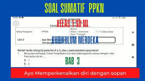 Soal Sumatif Ulangan Harian Ppkn Kelas Sd Mi Kurikulum Merdeka