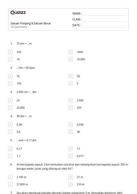 50 Lembar Kerja Konversi Satuan Metrik Untuk Kelas 4 Di Quizizz