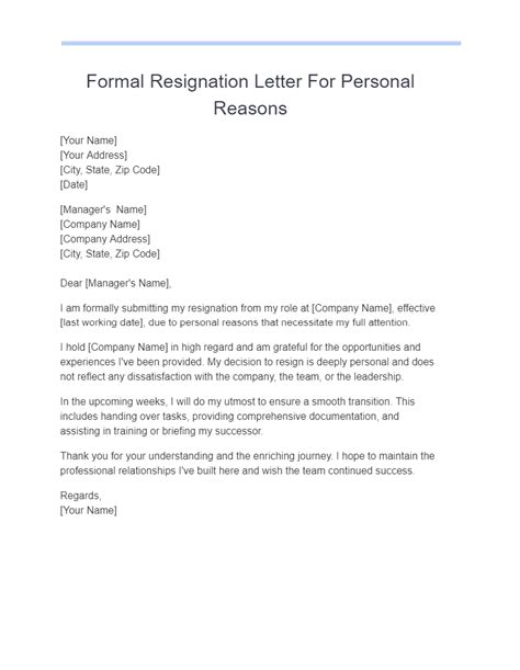 Resignation Letter Format In Word Due To Personal Reasons Infoupdate Org