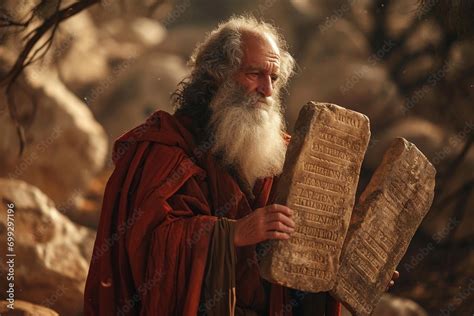 Moses Holding The Stone Tablets With The 10 Commandments Bible Story