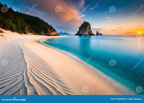 Dream Scene Beautiful Beach View With White Sand And Blue Water