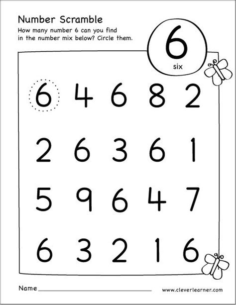 Number 6 Worksheet Preschool Free Printable