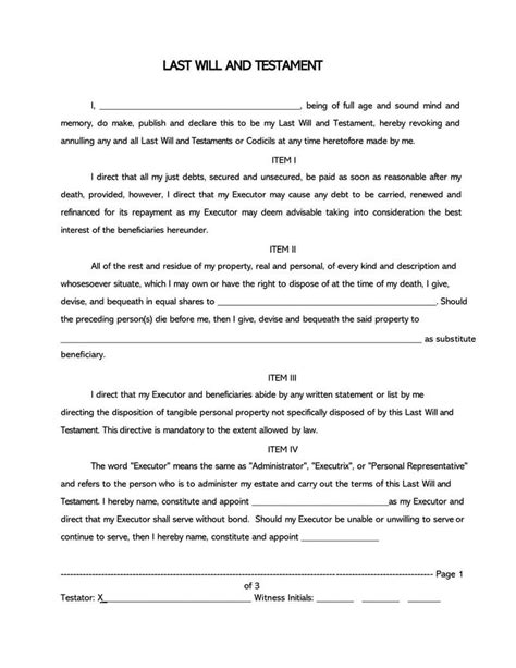 Printable Last Will And Testament Forms