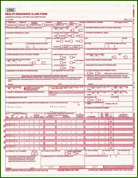 Cms 1500 Claim Form Fillable Form Resume Examples Qeyzaxd98x