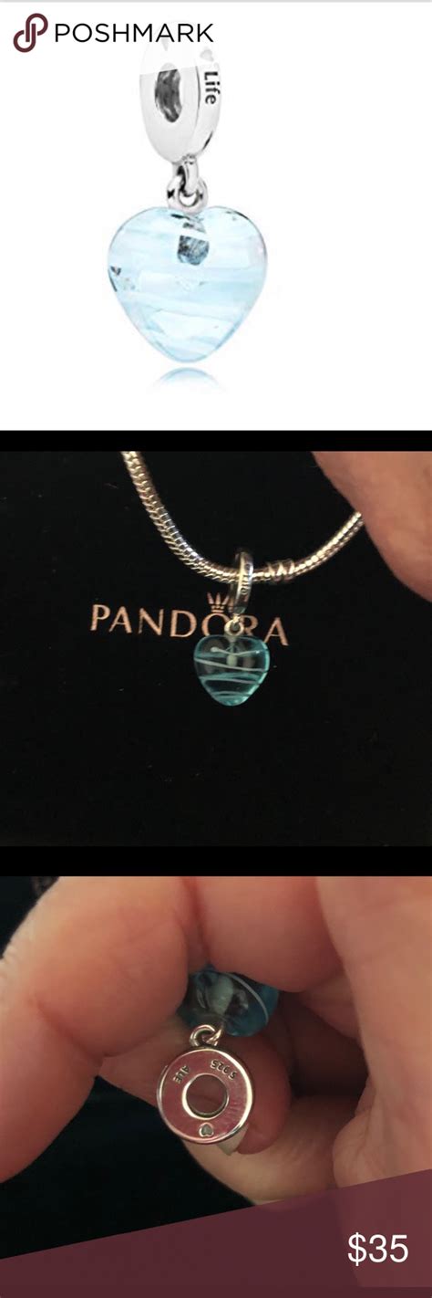 Pandora Blue Ribbon Heart Glass Charm 797142 Pandora Blue Murano