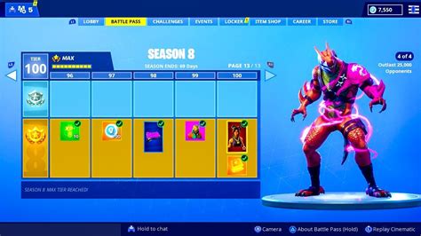 New Free Season 8 Battle Pass 100 Tiers Unlocked Fortnite Battle