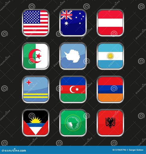 World Flags Icons Set Name Country Of Letter A Stock Vector