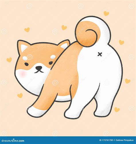 Cute Shiba Inu Dog Looking Back Cartoon Hand Drawn Style Stock