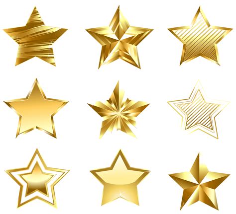 Transparent Golden Stars Set PNG Clipart