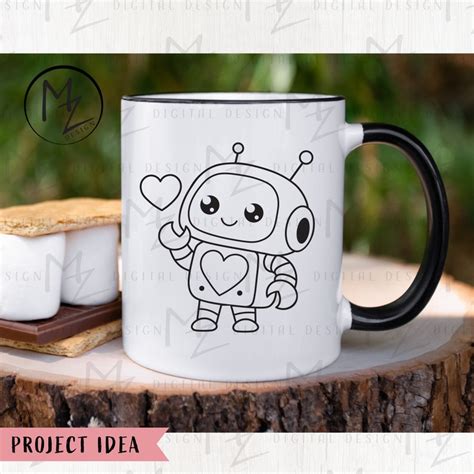 Robot SVG Cute Robot Holding A Heart Outline Cut File Cricut Silhouette