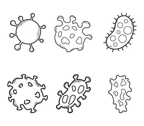 Conjunto De Boceto De Bacterias De Contorno Sobre Un Fondo Blanco