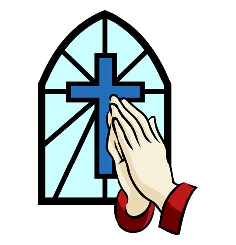 Praying Hands With Cross Outline