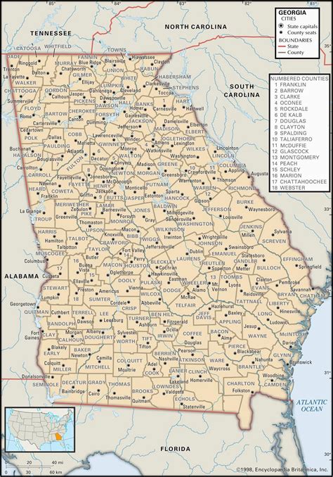 Georgia County Map With Cities Printable