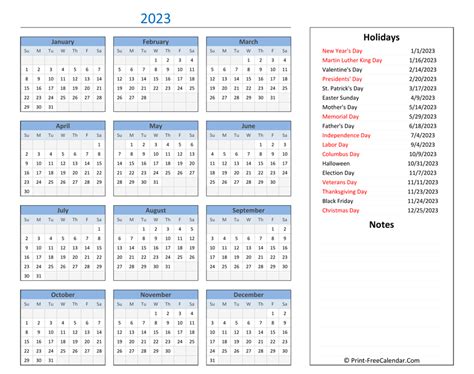 Free Printable 2023 Calendar With Holidays Calendarkart Download