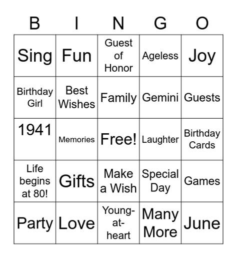 Happy Birthday Bingo Card