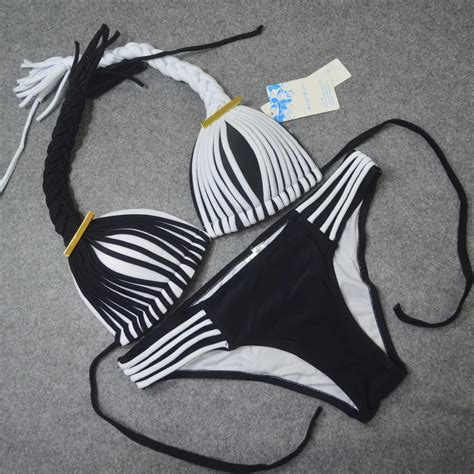 2018 Black White Striped Swimwear Women Sexy Micro Bikinis Set