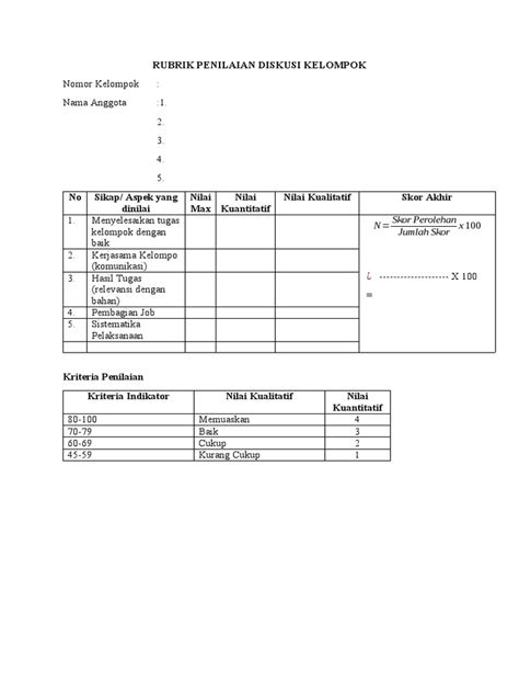 Rubrik Penilaian Diskusi Kelompok Pdf