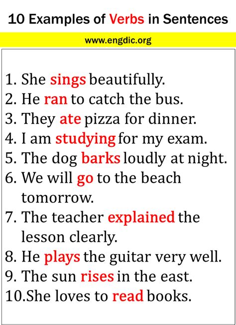 10 Examples Of Verbs In Sentences Engdic