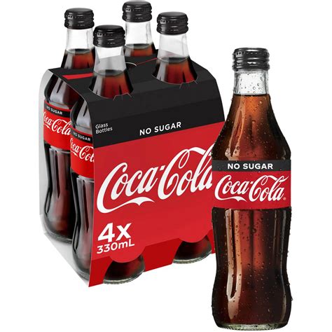 Coca Cola No Sugar Glass Bottles 4x330ml Pack Woolworths