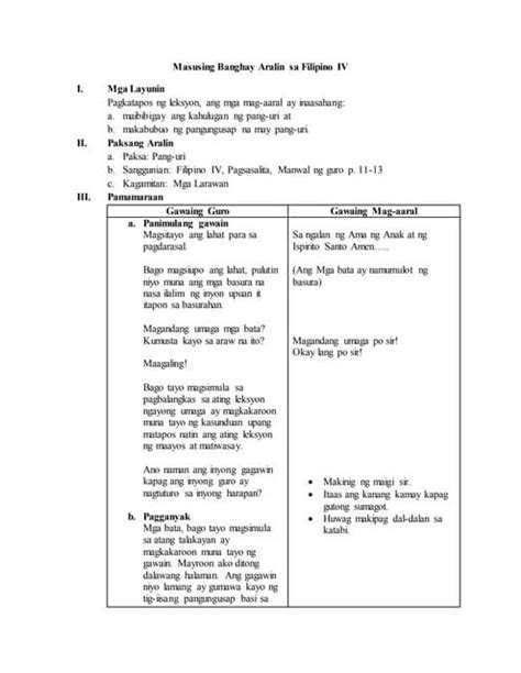 Masusing Banghay Aralin Sa Filipino Detailed Lesson Plan In Filipino