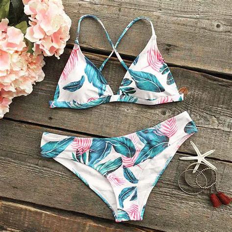 Mandm 2018 Bikini Women Swimwear Green Leaf Print Energy Bandage Sexy