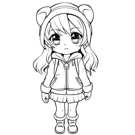 Anime Girl In White And Black Coloring Pages Outline Sketch Drawing