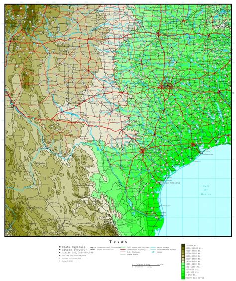 Free State Maps With County And City Tx Topo Map Tx Relief Map Tx