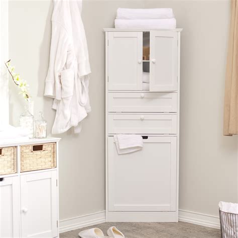 Elegant home fashions neal bathroom wall mounted medicine cabinet bathroom storage space saver with 2 glass doors open shelf and adjustable shelf, white. Space-Efficient Corner Bathroom Cabinet for Your Small ...