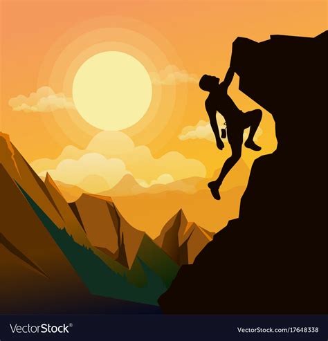 Rock mountain or hill climibing. Mountain climbing man on Royalty Free Vector Image