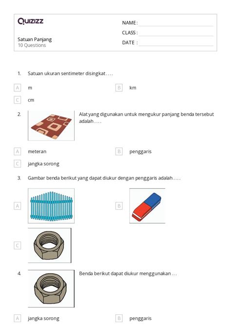 50 Lembar Kerja Satuan Panjang Dan Metrik Untuk Kelas 2 Di Quizizz