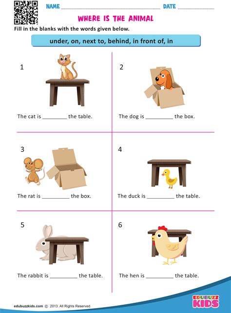 Free Preposition Worksheets