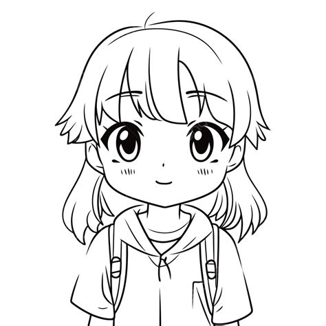 Anime Anime Girl Coloring Page With Backpack Outline Sketch Drawing