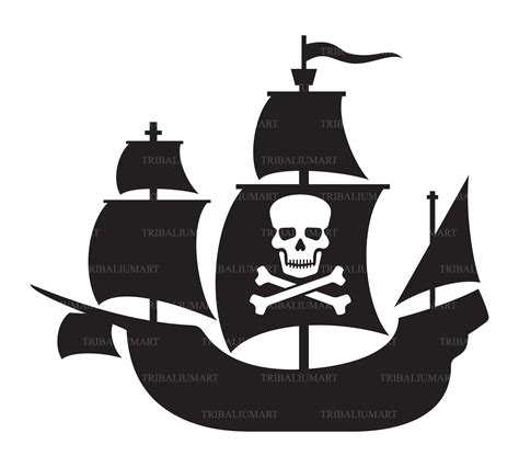 Pirate Ship With Skull With Crossed Bones On The Sail Cut Files For