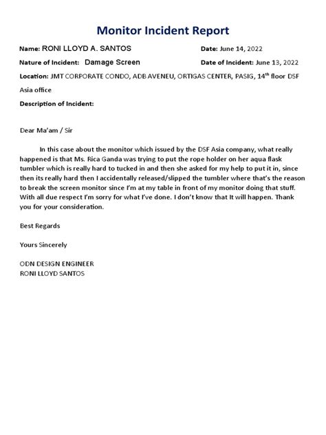 Incident Report And Letter Pdf