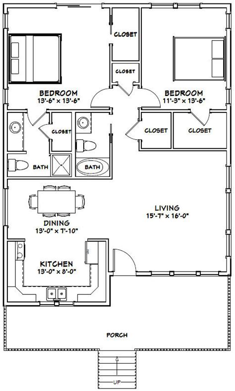 30x40 House 2 Bedroom 2 Bath 1136 Sq Ft Pdf Floor Plan Instant