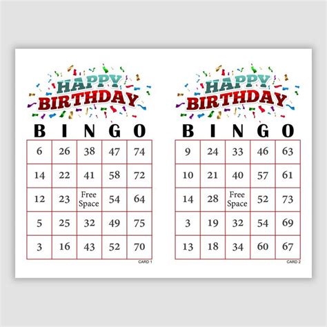 Two Happy Birthday Bingo Cards With Confetti Sprinkles