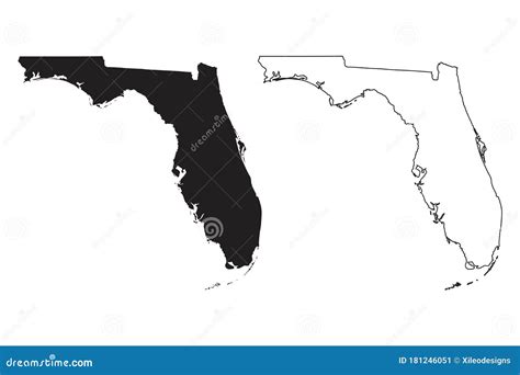 Florida Fl State Maps Usa Black Silhouette And Outline Isolated On A