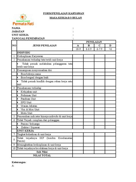 4 Contoh Form Penilaian Kinerja Karyawan Dan Filenya Lokerpintarid